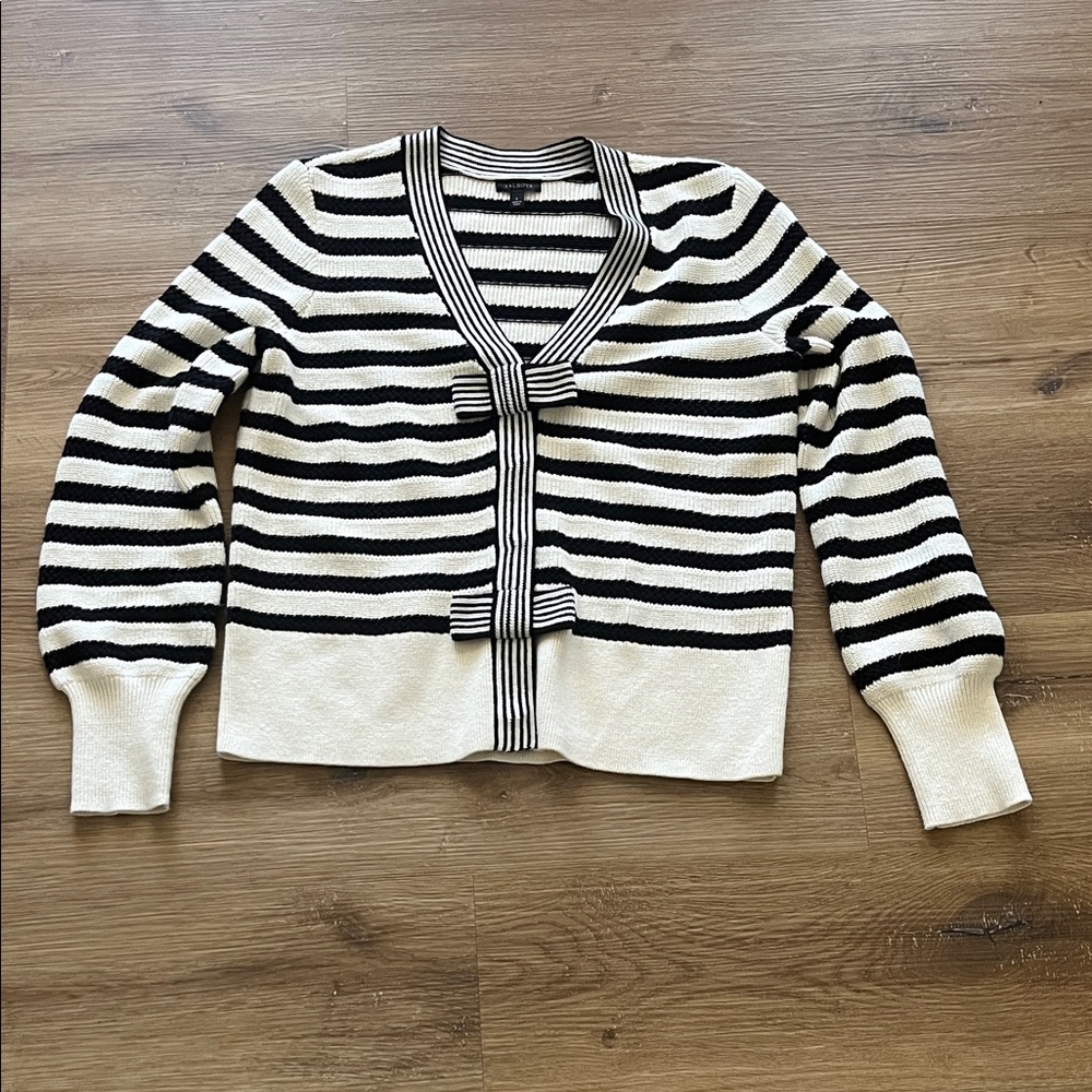 Talbots Black and Cream Striped Cardigan